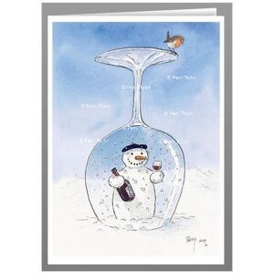 Snowman wine glass - greeting card
